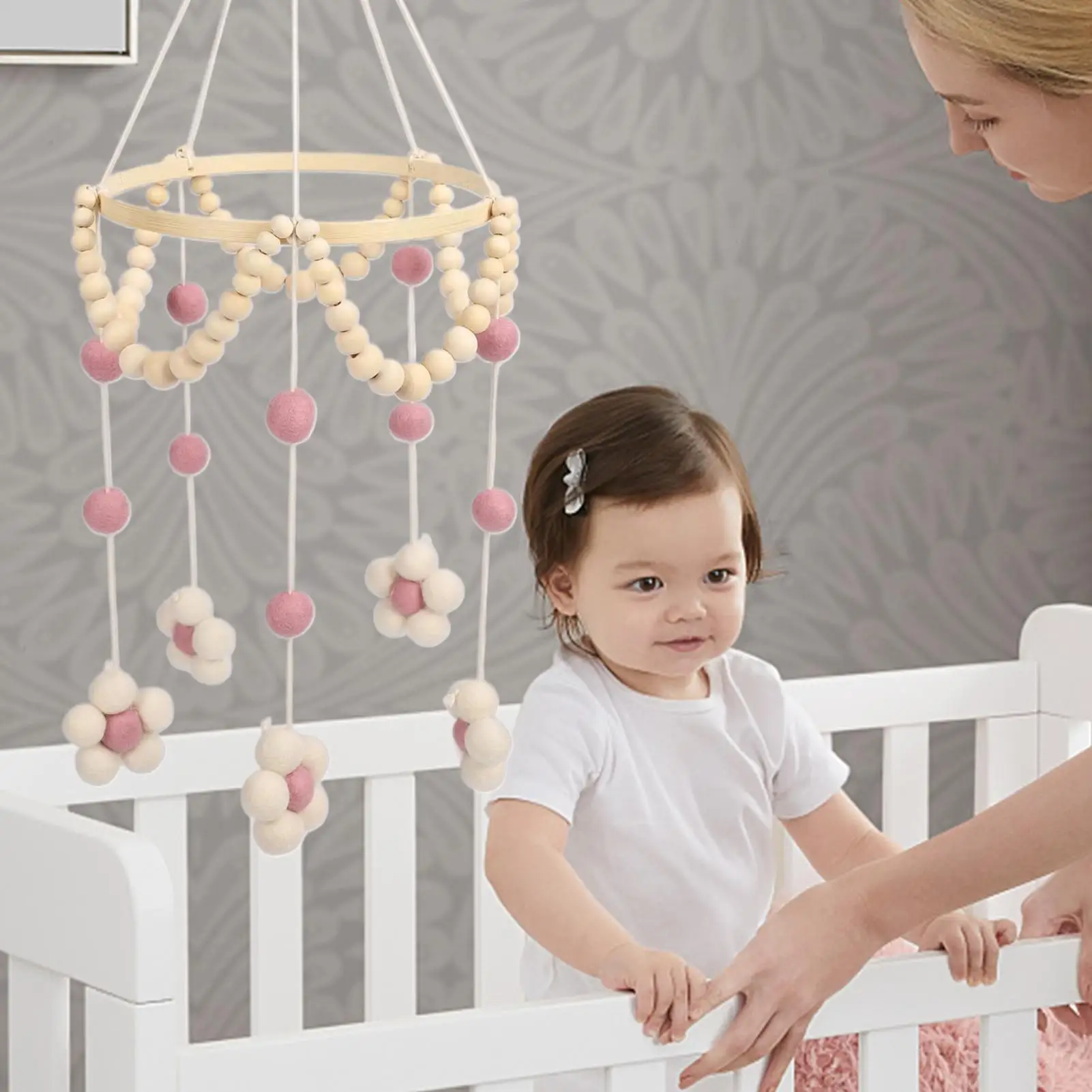 Crib Mobile Baby Bed Ornament Hangable Toys With Bell Decoration For Bassinet Playpen Room Girls Boys Overhead Bedside Bedroom
