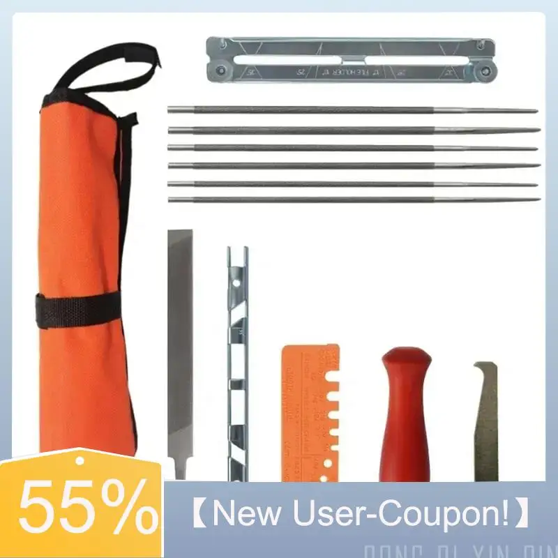 Happy New- Professional Chainsaw Chain Sharpening Kit Tool 13Pcs Set Hardwood Handle Round/Flat File Guide Bar Sharpener