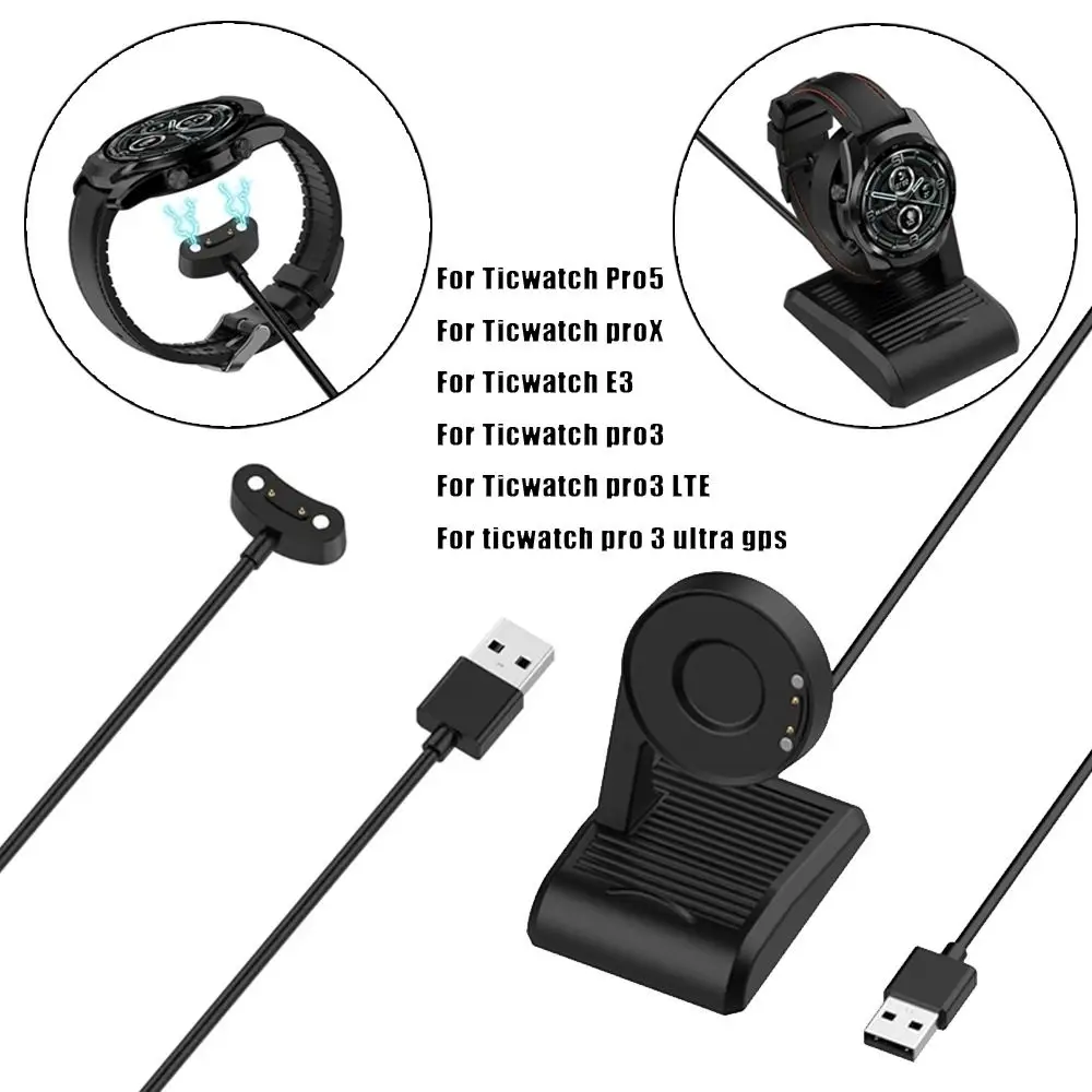 Adaptor daya USB portabel, dudukan pengisi daya Universal untuk Ticwatch Pro5 3 proX pro3 LTE