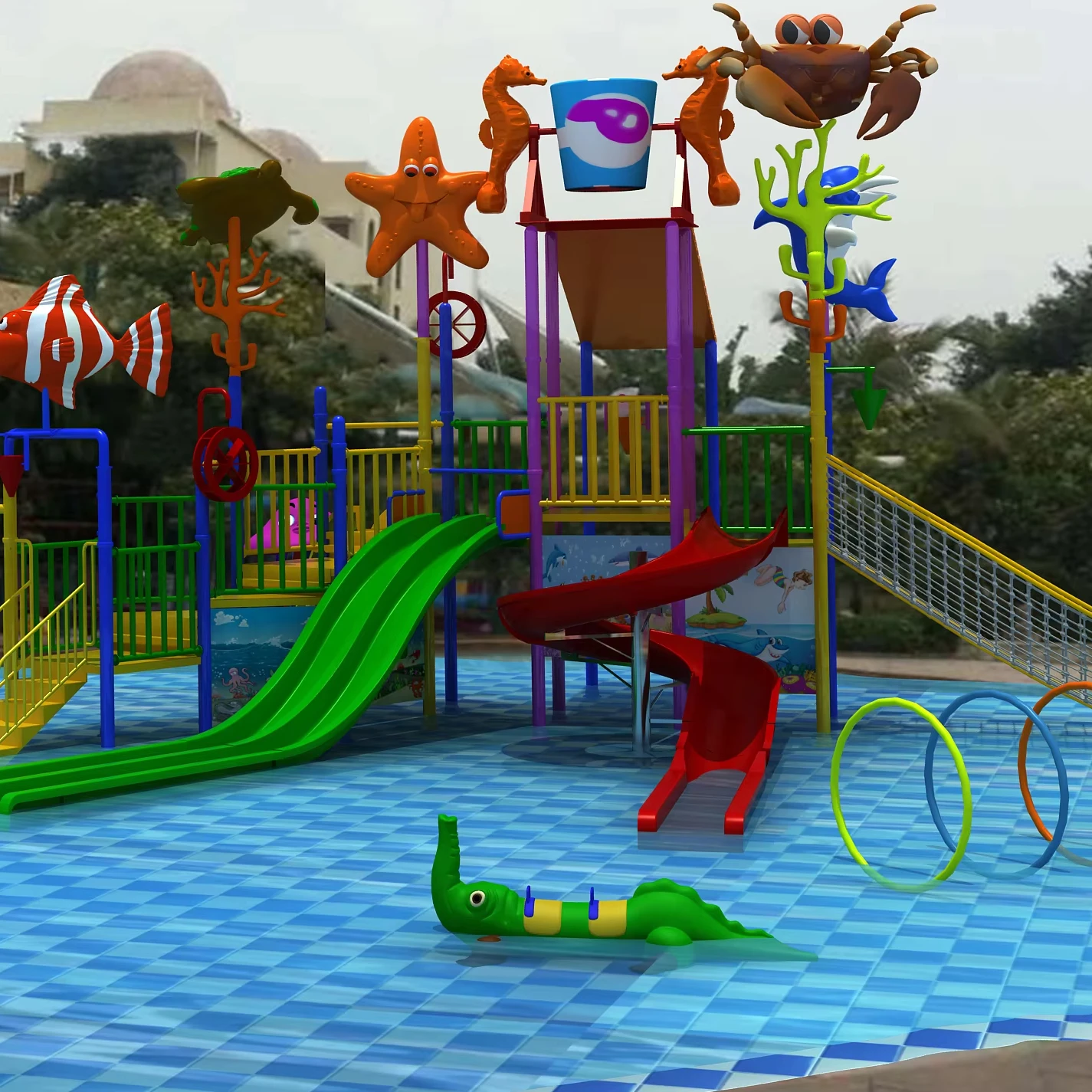 Children Water Park Games Water Slide Park Water Playground for Pool Outdoor Commercial Aqua Park