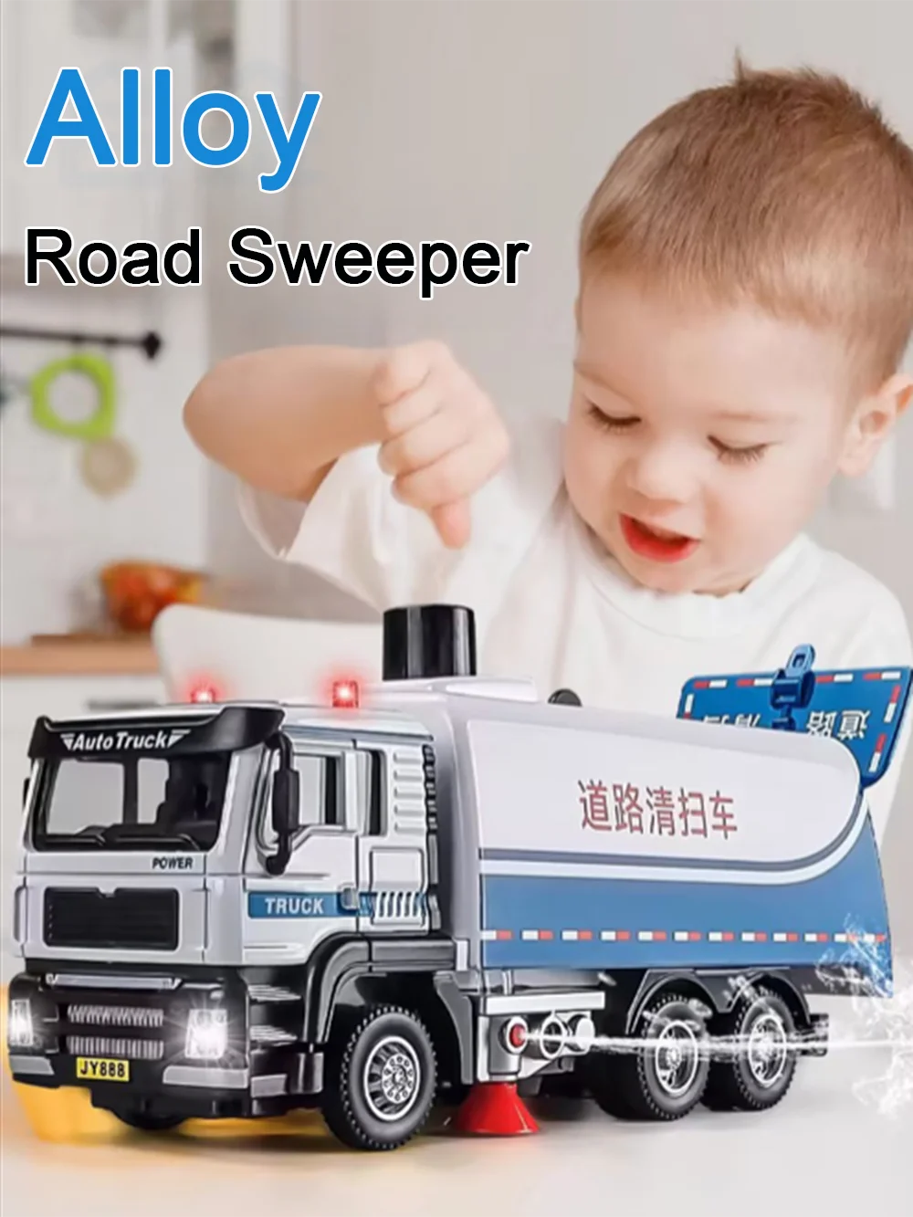 

1/50 Road Sweeper Cars Model Toy Rubber Tires with Light and Sound Environmental Sanitation Sweepers Vehicle Child Birthday Gift