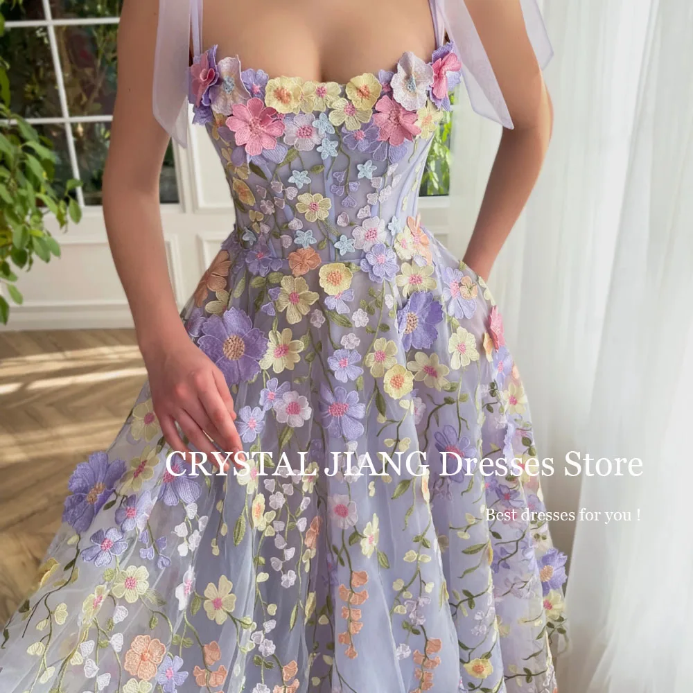 

Purple Prom Dresses Strapless Sleeveless Lace Embroidery with Handmade Flower A Line Tea Length فساتين للحفلات الراقصة