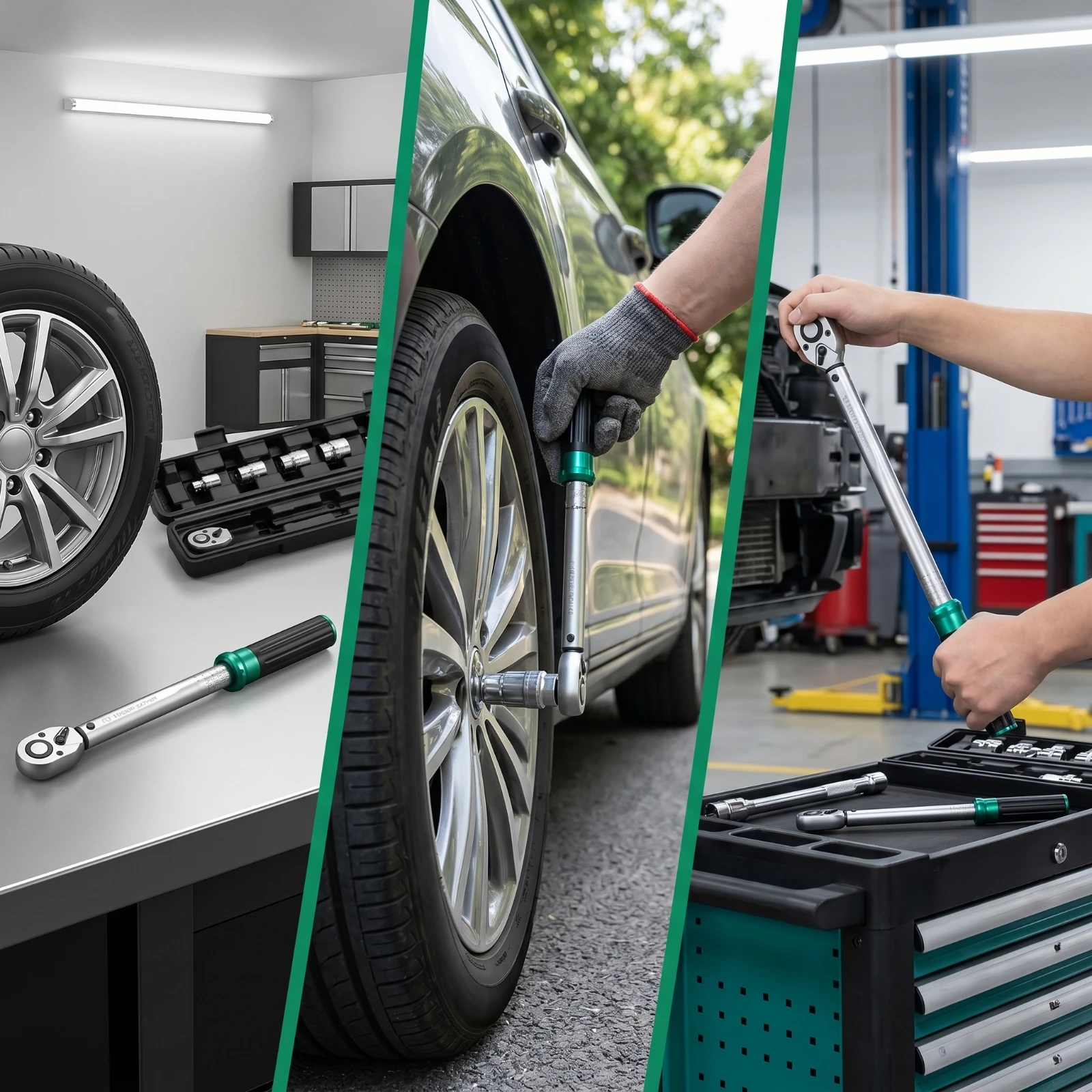 Tire Tension Wrench Kit Ratcheting Tension Wrench Set with Storage Case Tool Adjustable Bi-Material for Car Owners, Garage
