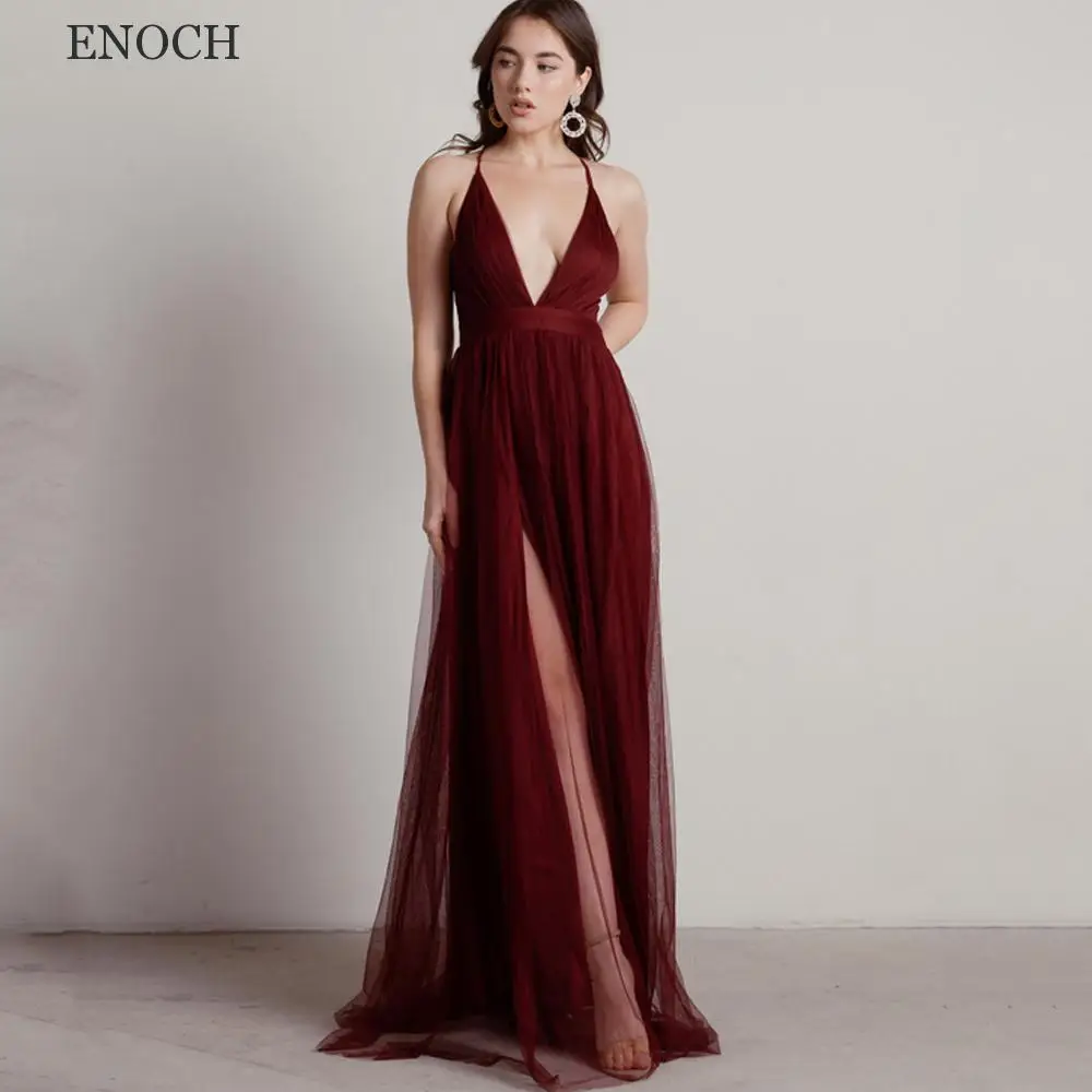 ENOCH-Vestidos De Fiesta elegantes con escote en V, sin mangas, con abertura lateral entrecruzada, Espalda descubierta, ropa De fiesta hecha a medida