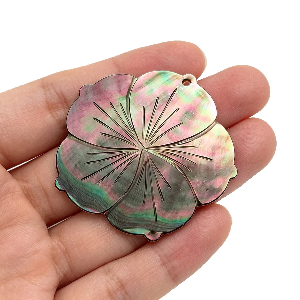 1pc Iridescent Flower Shell Slice Genuine Black Mother of Pearl Ocean Disc DIY Wind Chimes Pendant Charms for Jewelry Making