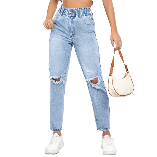 Japan und Südkorea Lässige gewaschene zerrissene Jeans für Frauen Frühling und Sommer Neue Mode Gerade Neun Minuten Hosen Frauen