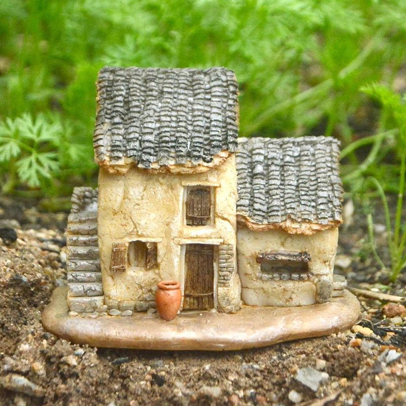 Small House Cottages Doll House Vintage Decoration Moss Terrarium Fairy Garden Ornament Landscape Decor