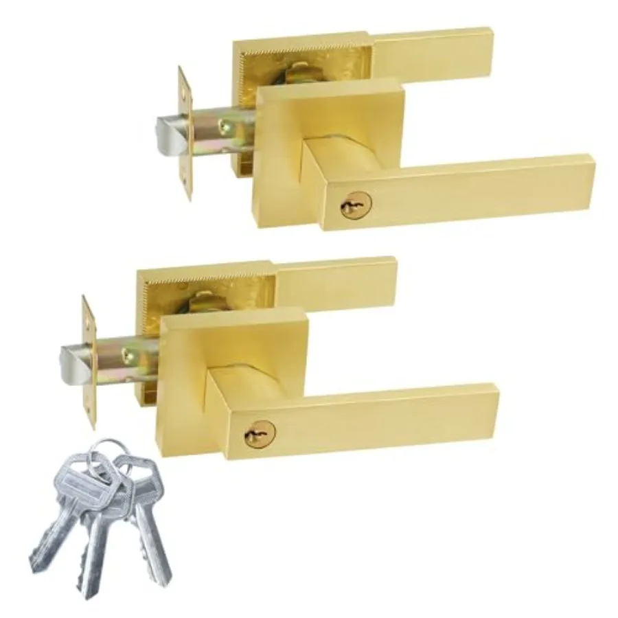 

Door Locks - Different Key Interior and Exterior Door Lever Handle- Golden Door Handles for Bedroom - Anti-Bump Resistant - Rev