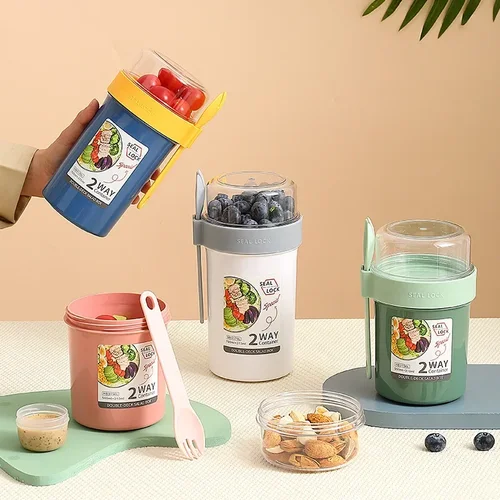 휴대용 플라스틱 샐러드 컵 용기 뚜껑 및 포크 포함, 아침 식사 오트밀 시리얼 너트 요구르트 컵, 학교 도시락 상자 Best5 휴대용 플라스틱 샐러드 컵 용기 뚜껑 및 포크 포함, 아침 식사 오트밀 시리얼 너트 요구르트 컵, 학교 도시락 상자 Best5