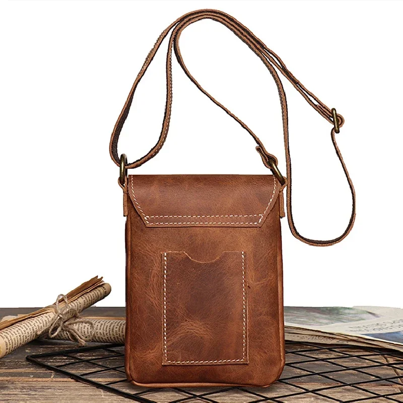 Nesitu Highend Vintage Brown Black Blue Top Grain Cowhide Genuine Leather Shoulder Mini Women Men Messenger Bag for Phone M3376