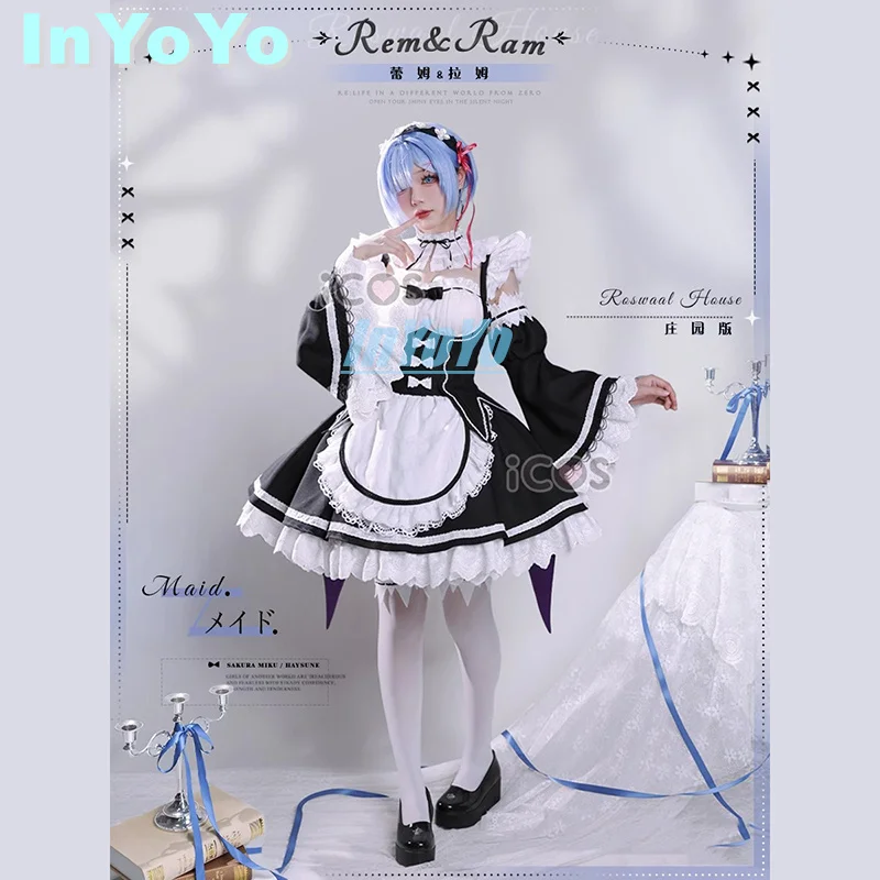 InYoYo Rem Cosplay Costume Anime Re Life in a Different World From Cos Women Lolita Maid Dress Uniform Halloween Party Outfit