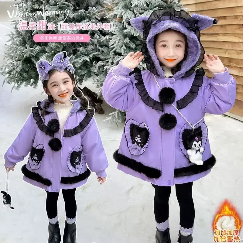 Dulce forro polar Kawaii Sanrio Ins Kuromi moda abrigo de manga larga Linda Chaqueta de algodón de dibujos animados ropa gruesa regalos encantadores para niños