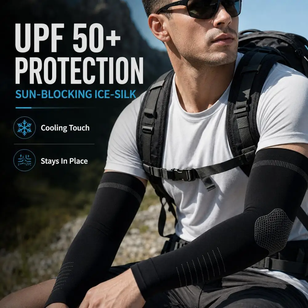 Ice Silk Cooling Arm Sleeves, UV Protection, Breathable Compression Sleeves for Outdoor Sports, Cycling, and Driving