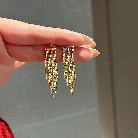 Fashion Statement Earring Long Statement Gold Color Bling Tassel Earrings for Women Female Wedding Daily Pendant Jewelry Gifts