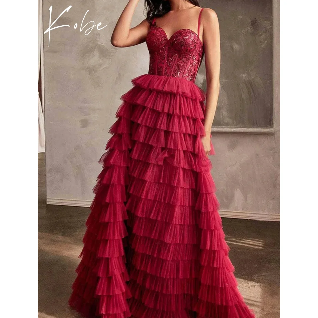 

Kobe Red A-Line Prom Dresses Spaghetti Strap Sleeveless Customized فساتين سهرات Elegant vestido de gala noche mujer