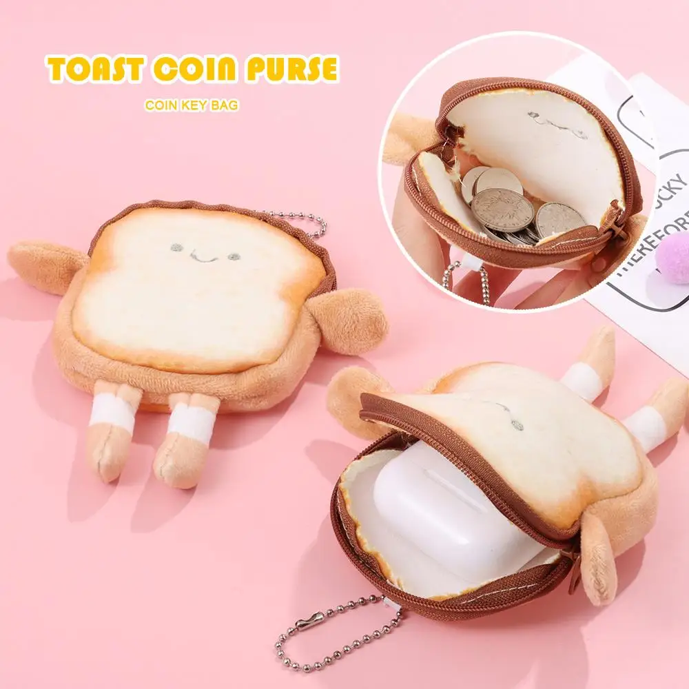 Cute Cartoon Toast Coin Purse Portable Coin Key Bag Mini Makeup Bag Lightweight Earphone Bag Practical Durable Bags