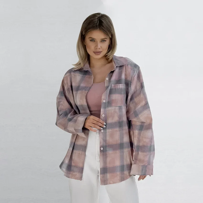 

2025 New Style Fashionable Loose Women Plaid Shirt Fresh College Style Design Shirt Top Long Sleeve Casual Women's Plaid Clothes