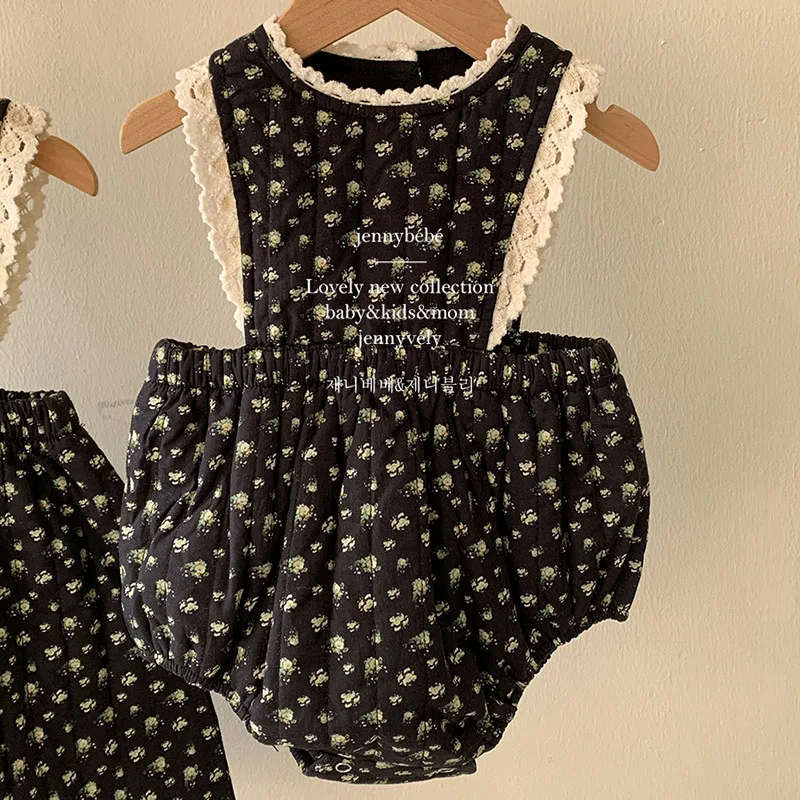 2024 New Winter Sister Clothes 2-6Yrs Girl Party Dress Sleeveless Print Thicken Warm Kids Princess Dresses Baby Girl Romper