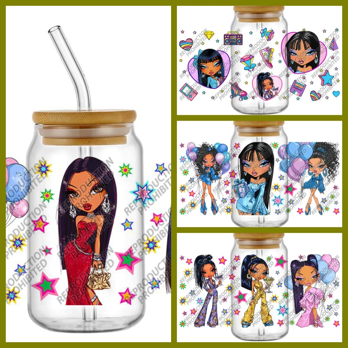

Новый дизайн, модные 3D-наклейки Jade Bratz, УФ-ДТФ, для стаканов 16 унций, кружек, телефонов, водонепроницаемые переводные наклейки для самостоятельного творчества