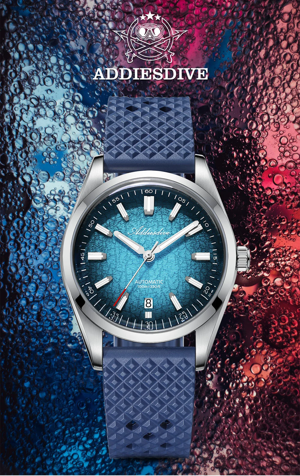 

ADDIESDIVE New AD2531 Gradient Mens Watches Stainless Steel K1 Mineral Glass Domed Glass Automatic Mechanical Watch Rubber Strap