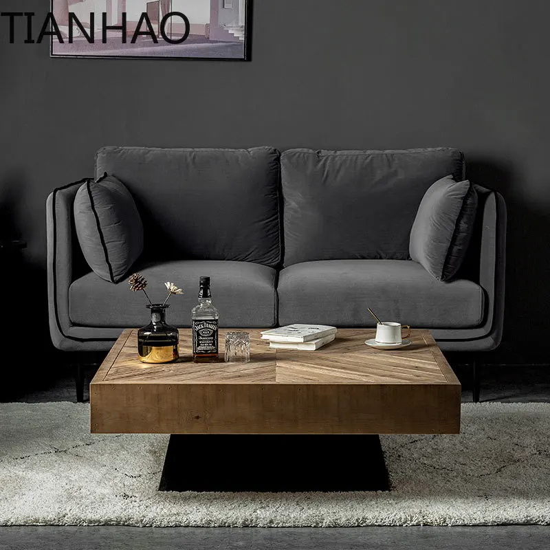 Nordic Living Room Coffee Table for Modern Farmhouse Decor Rustic Vintage Wood End Table Minimalist Designer Side Table for