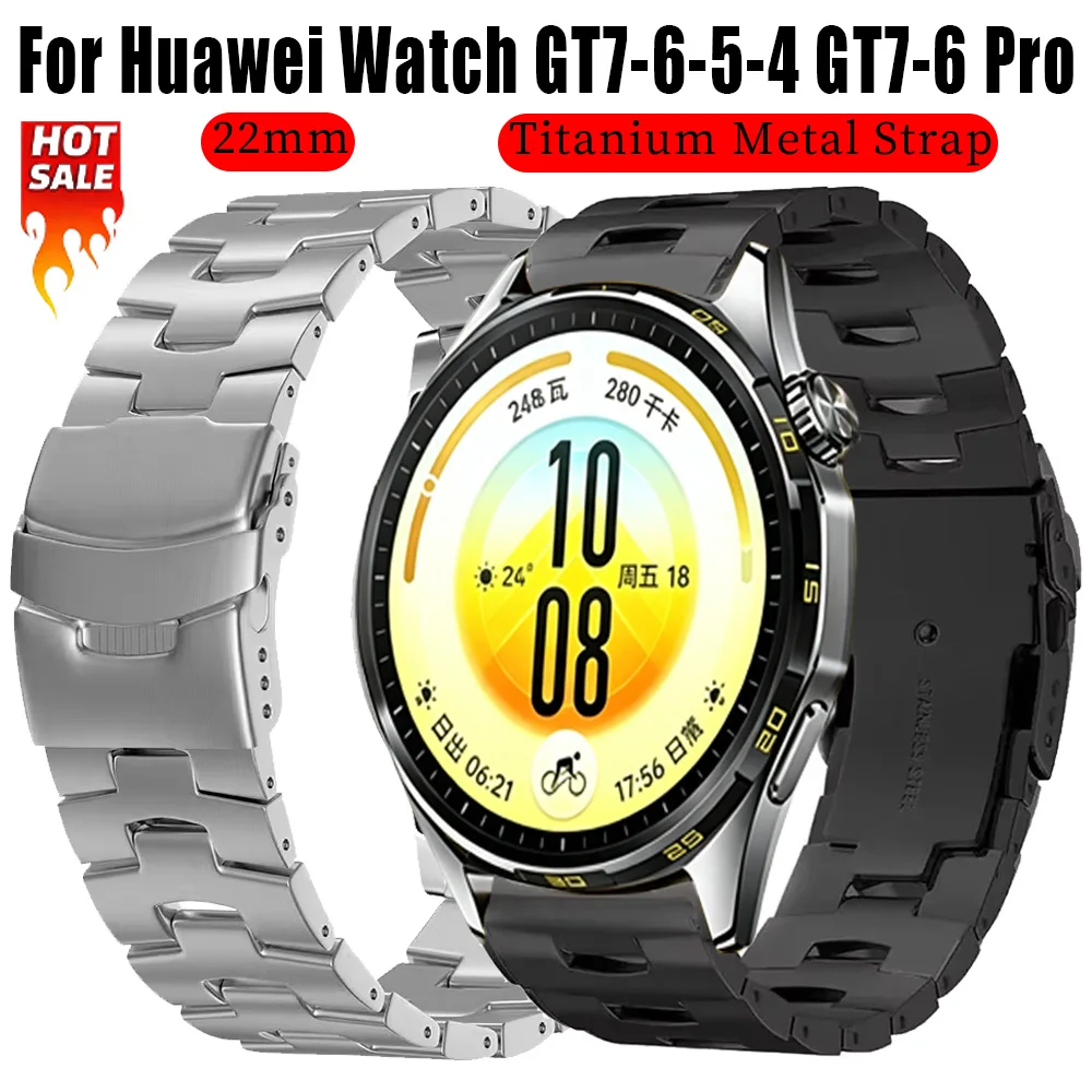 22mm Titanium Metal Strap For Huawei Watch GT7-6-5-4 GT7-6 Pro 6 5 46mm High Quality Belt Amazfit Bip 6-5-Max Helio Accessories