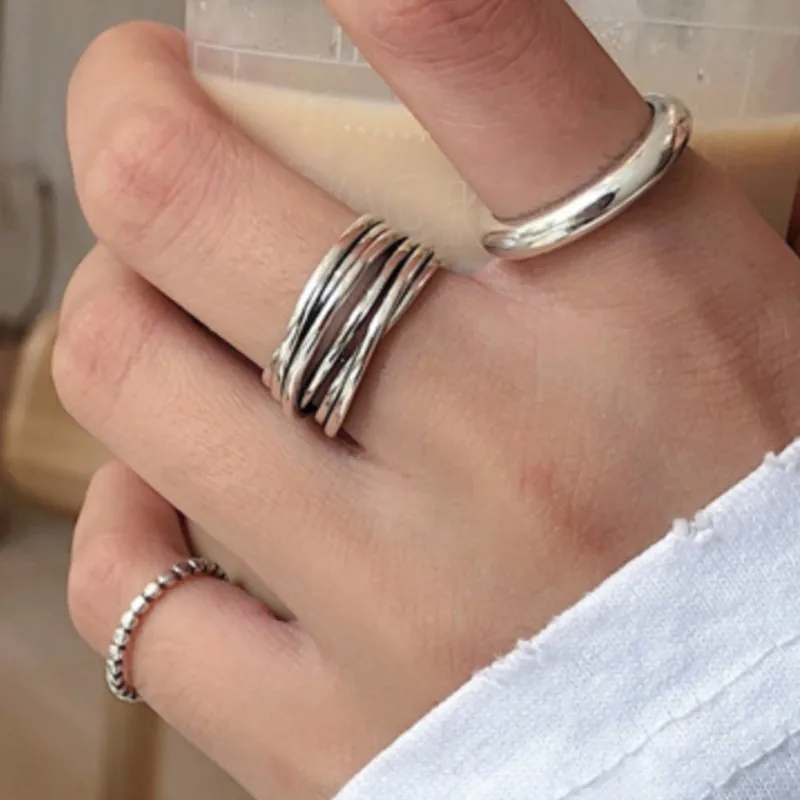

925 Sterling Silver Cross Wound Ring For Women Geometry Simple Vintage Hollow Out Jewelry Party Gift Wholesale Dropshipping