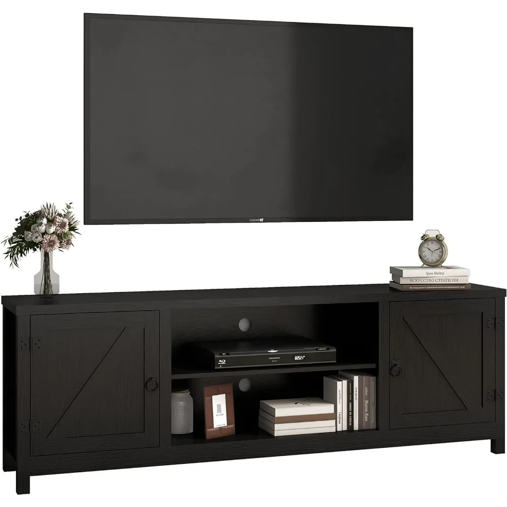 Entertainment Center for 70 Inch TV With 2 Doors and Open Shelves for Living Room Mid Century TV Stand 65 Inch) Bedroom (Black