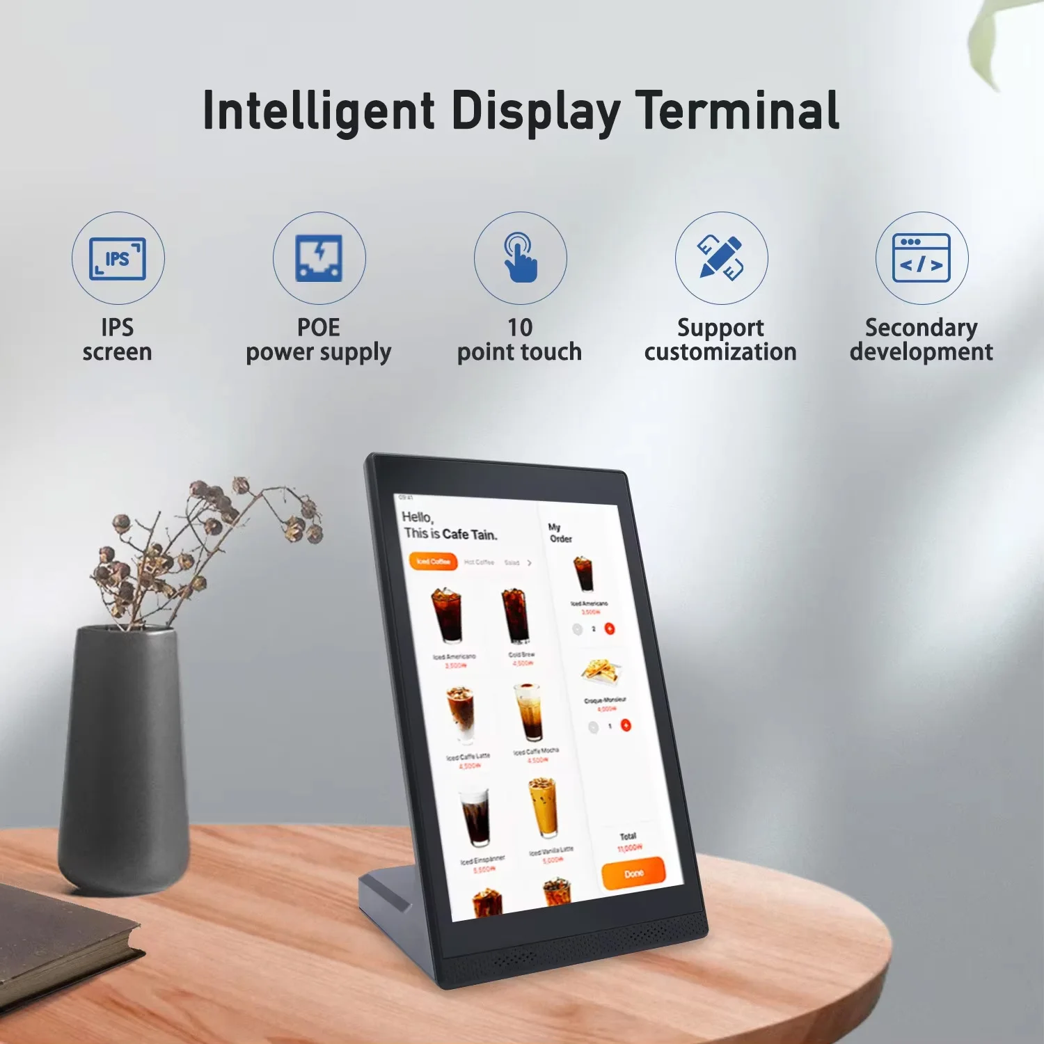 10.1 "Android 13 Ritratto Schermo POS 4G + 32G Ristorante POS Loyverse Supportato L Forma Menu Tablet Cliente Self-service Chiosco