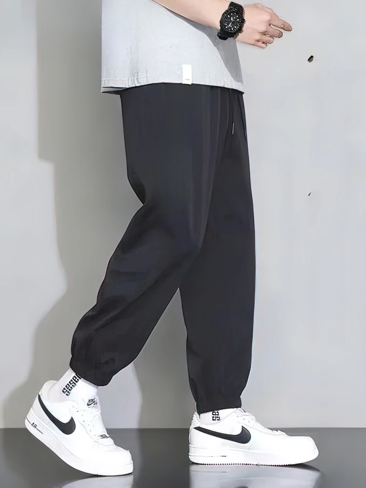 Summer Ice Silk Jogger Pants Men Loose Wide Leg Thin Slim Fit Oversized Sweatpants Male Outfits Casual Ankle-Length Trousers