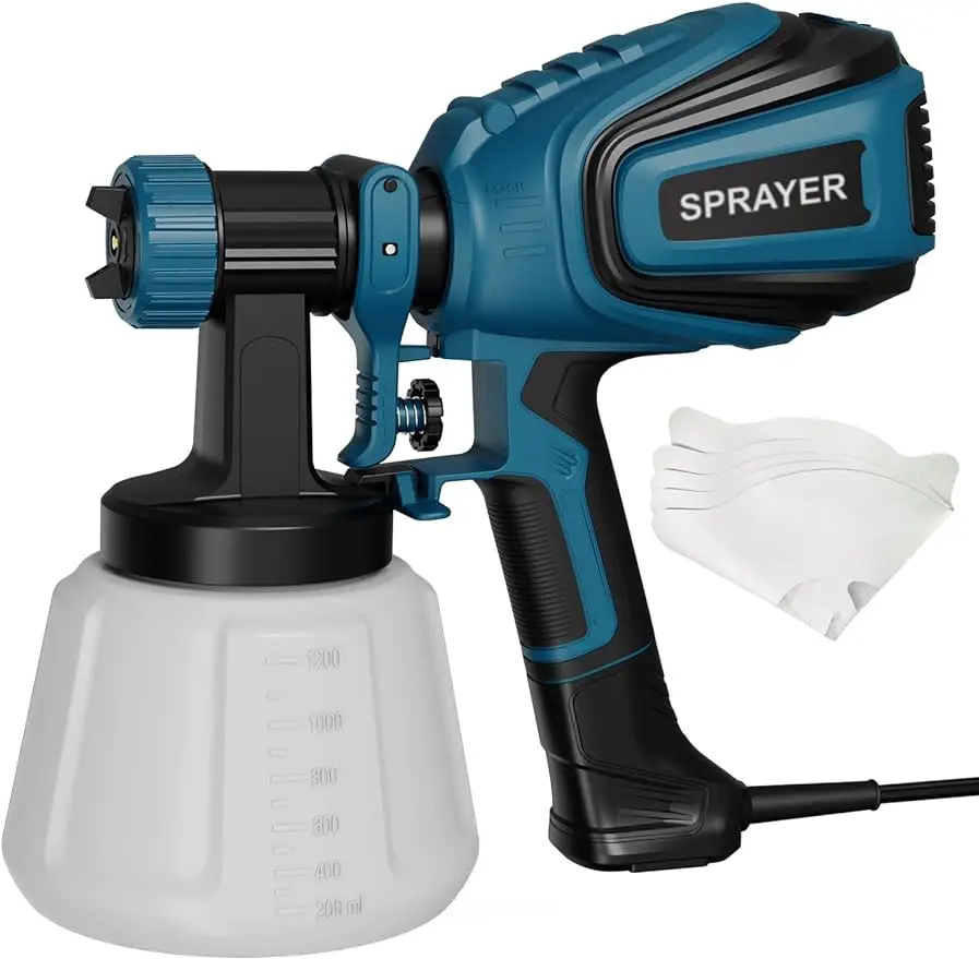 

Paint Sprayer, 700W HVLP Spray Gun with Cleaning & Blowing Joints 4 Nozzles and 3 Patterns Easy to Clean for Furniture Cabinets