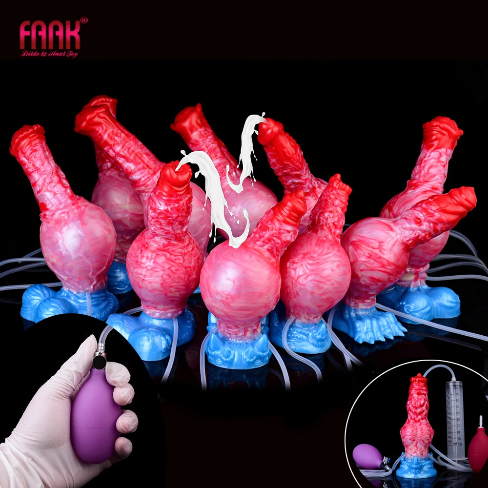 FAAK Silicone Inflatable Horse Squirting Penis With Sucker  Fantasy Ejaculation Dog Knot Dildo Adult Sex Toys Anal Dilator