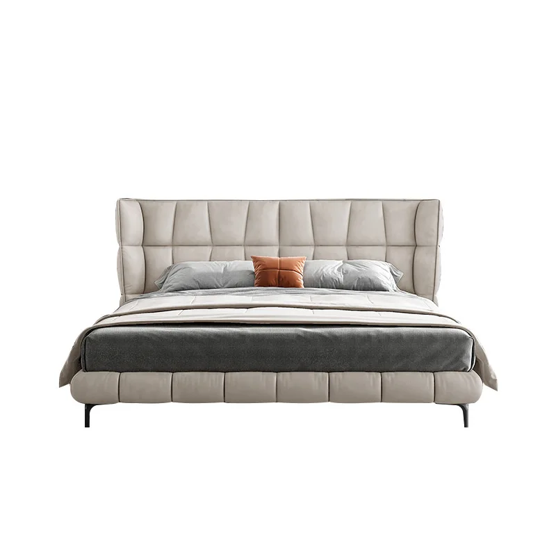 

Italian minimalist leather bed, master bedroom double bed, modern down soft bag
