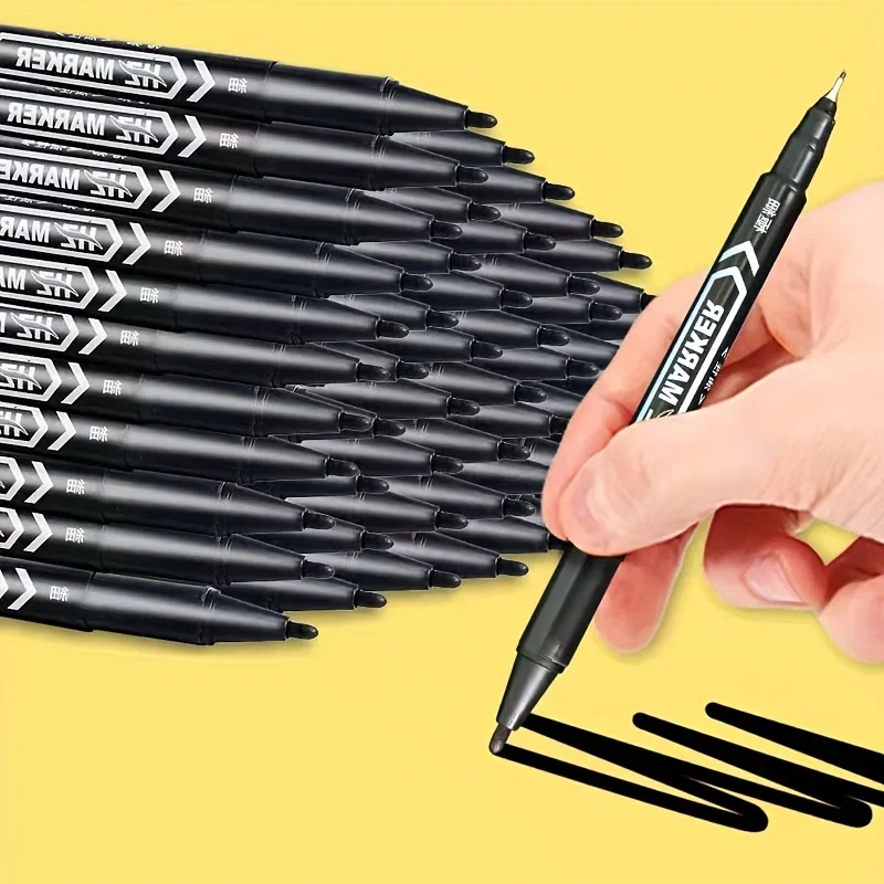 12pcs/Set Small Double Headed Marker Pen Oily Permanent CD Art Black Red Blue 0.5 Thick Nib 1.0 Paper Steel CD Glass Sketchbook image 2