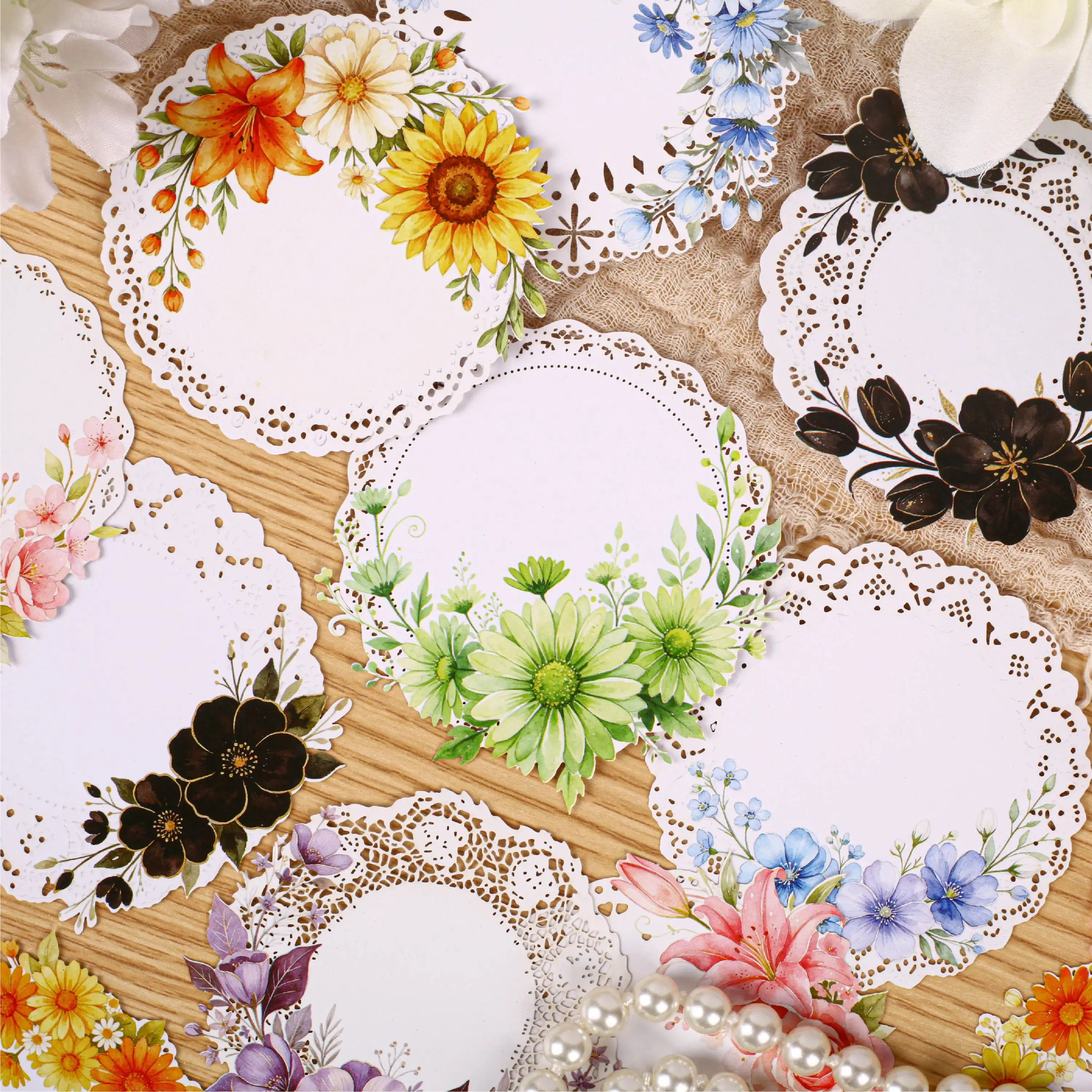 JIANQI 10pcs/pack Lace Decorative Stickers Scrapbooking Diary Deco Junk Journal Stationery Ins Style Stationery Stickers