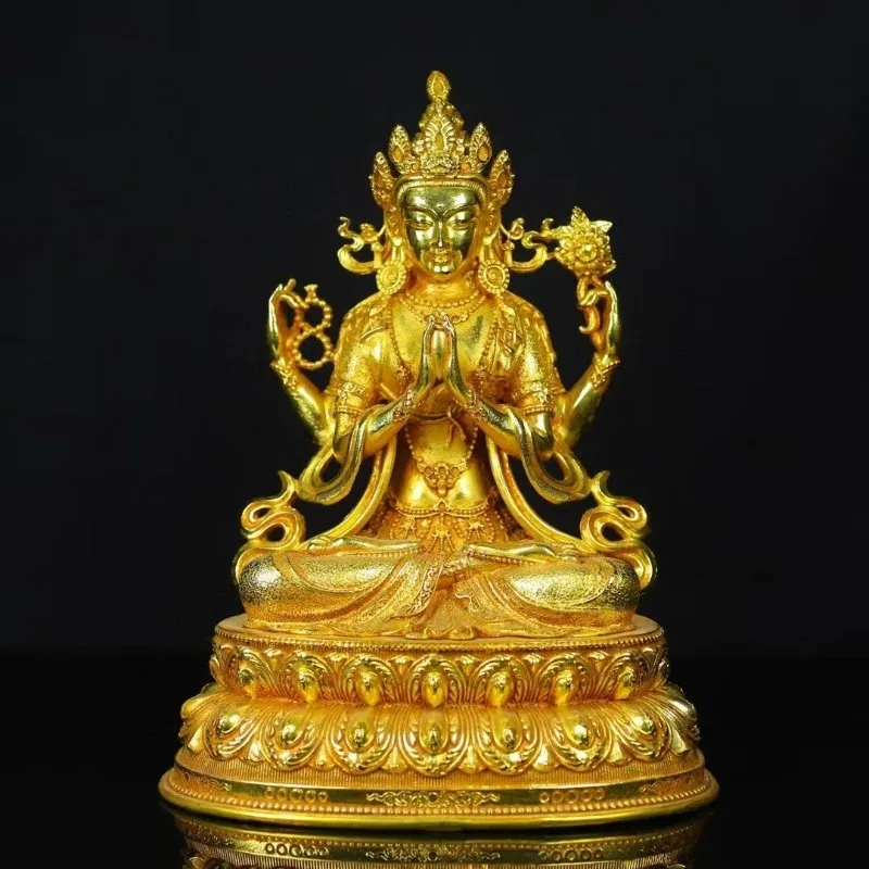 23cm Buddhist Supplies Avalokitesvara Bodhisattva Four-Arms Guanyin Tibetan Figure Buddha Statue Home Altar Sculpture