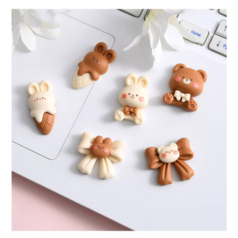 10Pcs/lot Mini Cartoon Little Bear Rabbit Flat Back Scrapbook Craft Embellishment Resin Cabochon For Hair Bow Clips Accessories
