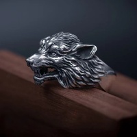 Buyee 925 Sterling Silver Punk Big Ring Vivid Wolf Open Ring Finger for Women Men Personality Fashion Party Fine Jewelry Circle