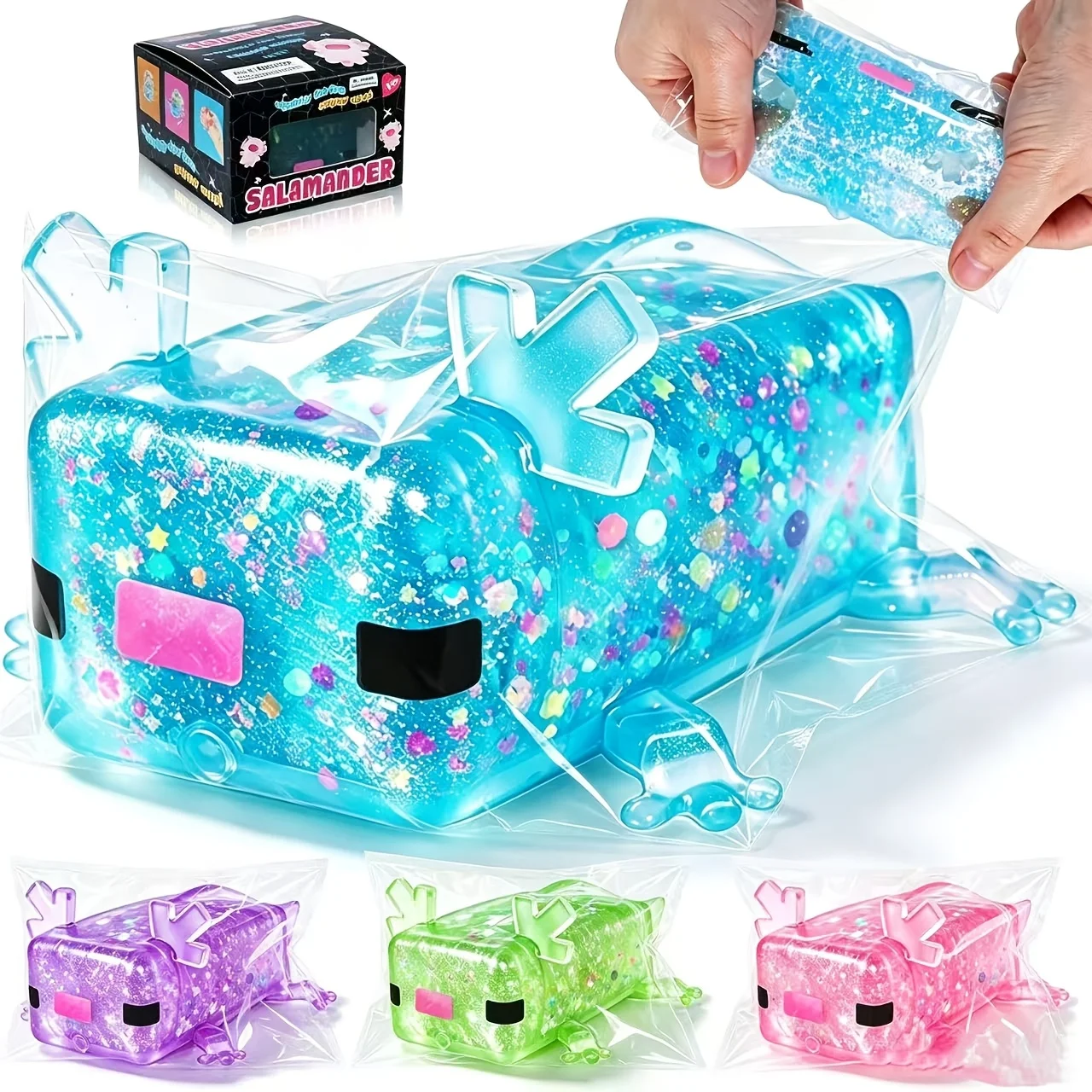 

Glitter Transparent Salamander Squishy Toy Boxed Fidget Squeeze Toy Stress Relief ASMR Decompression Anti Anxiety Desktop Gift