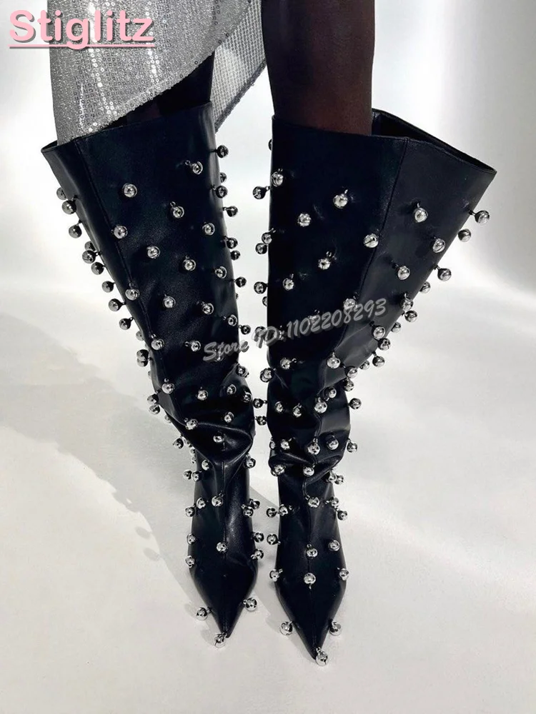 مثير برشام فضفاض حذاء برقبة للركبة وأشار مطوي الانزلاق على الكعب العالي الأحذية الحديثة كبيرة الحجم المرأة موضة خنجر الأحذية 2025 #3