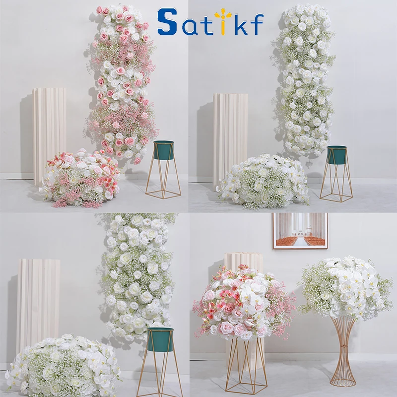 Luxur Pink White Rose Babysbreath Orchid Wedding Backdrop Decor Floral Arrangement Event Table Centerpiece Flower Ball Party Pro