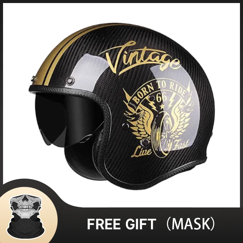 Personalized Flywheel Pattern Carbon Fiber Retro Motorcycle Helmets 3/4 Open Face Capacete Vintage Half Helmet Casco Scooter