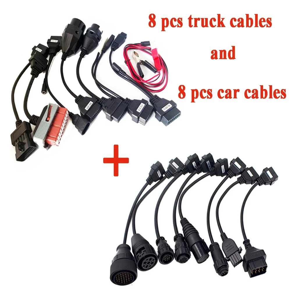 16PCS Full Set 8 Pcs Car Cables and 8 Pcs Truck Cables For TCS PRO Diagnostic Reader Interface Connector Automotive Car Tools