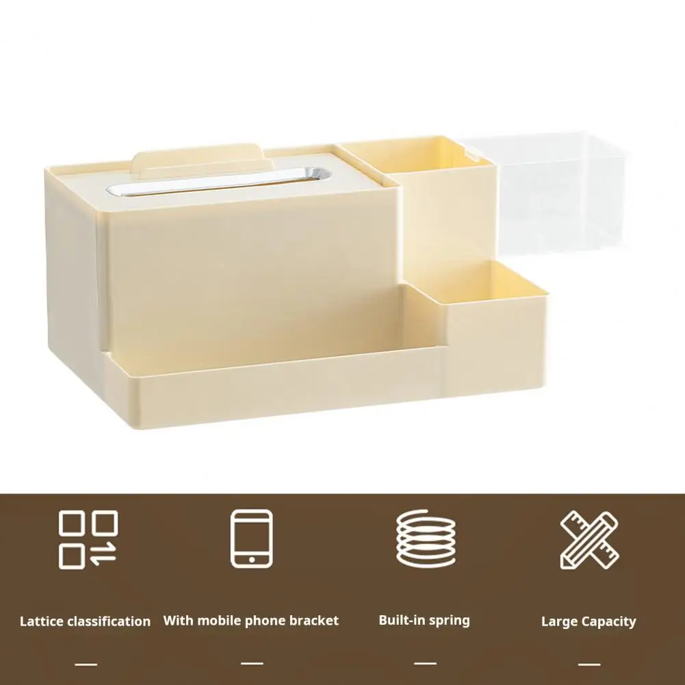Pudełko z szufladą Prostokątne pudełko na chusteczki o pojemności Antypoślizgowa konstrukcja do dozownika Stojak na telefon komórkowy Wielofunkcyjny uchwyt do przechowywania