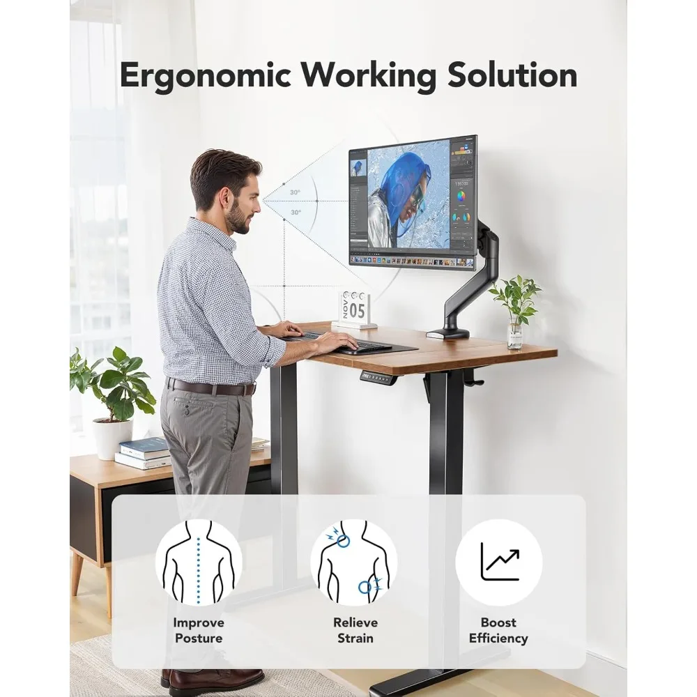 مكتب قائم كهربائي مقاس 48 × 24 بوصة، طاولة قابلة لتعديل الارتفاع مع خطافات سماعة الرأس ومدير الكابلات، مكتب الجلوس على الوقوف #6