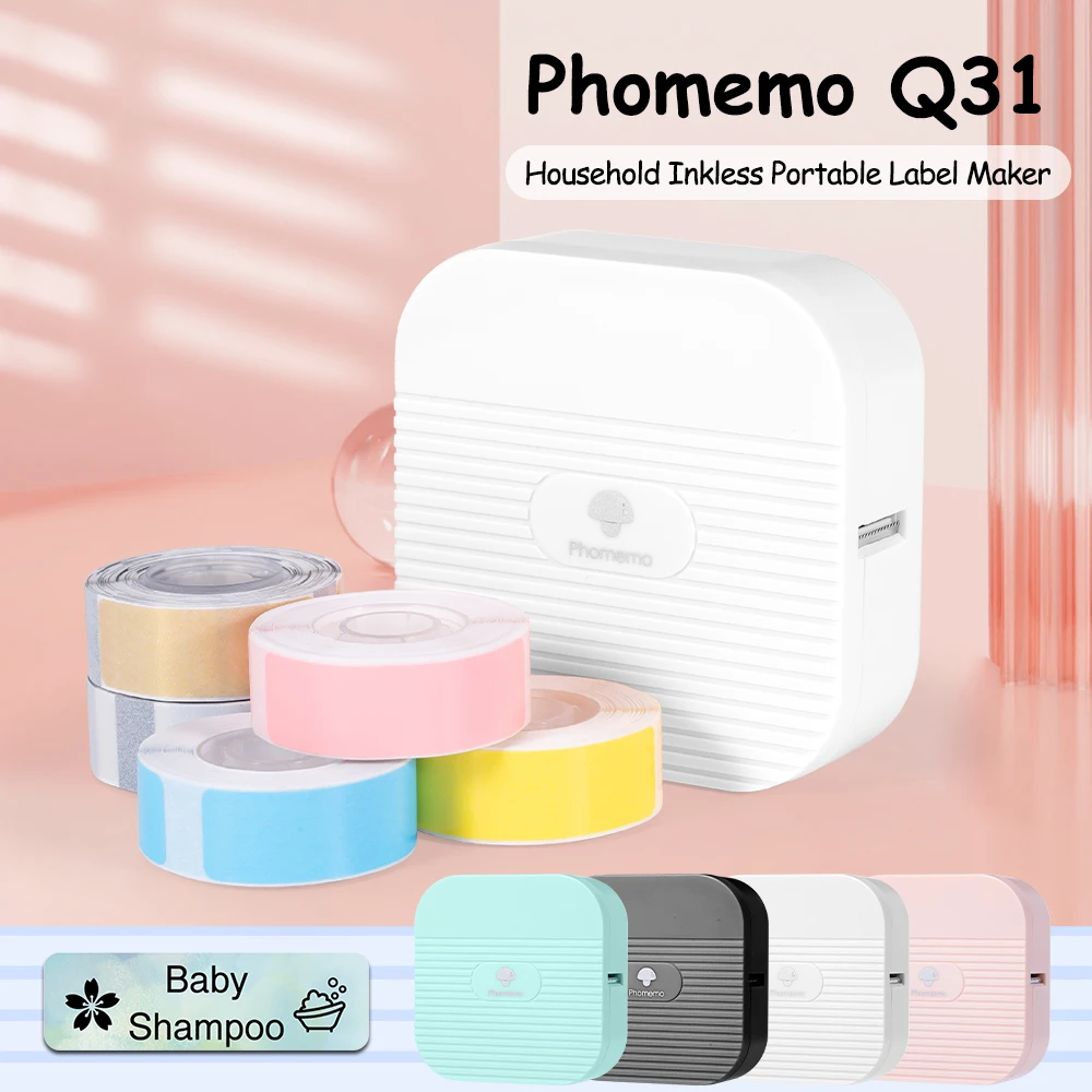 Phomemo Q31 Kabelloser Mini-Etikettendrucker mit integriertem Griff, tragbar, ohne Tinte, Thermo-Etikettendrucker für die Organisation von Tags im Home Office