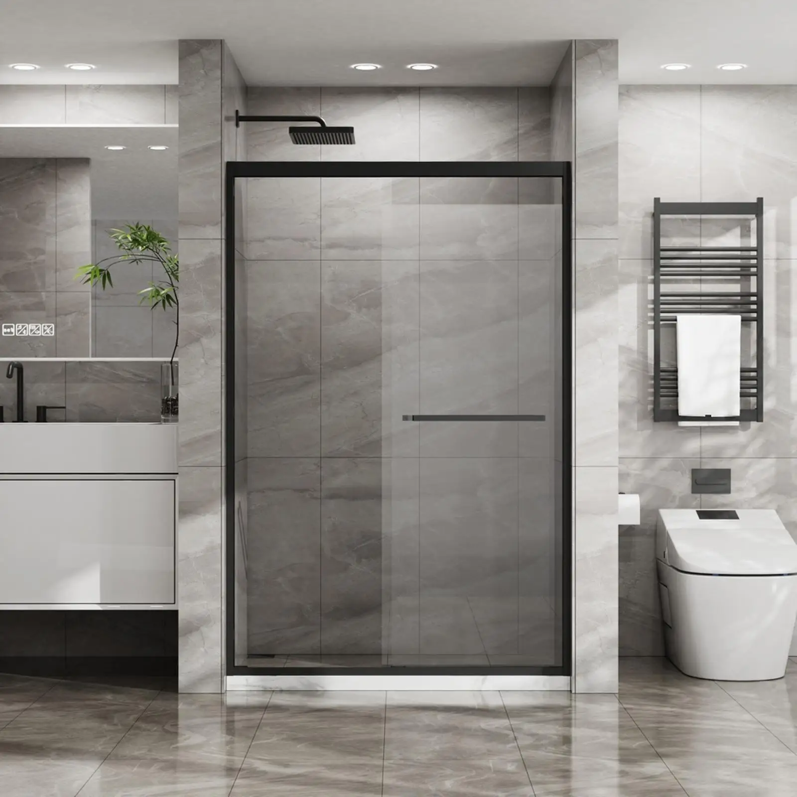 

Double Sliding Glass Shower Door Tempered Glass Matte Black Bathroom Enclosure Waterproof for Shower Room