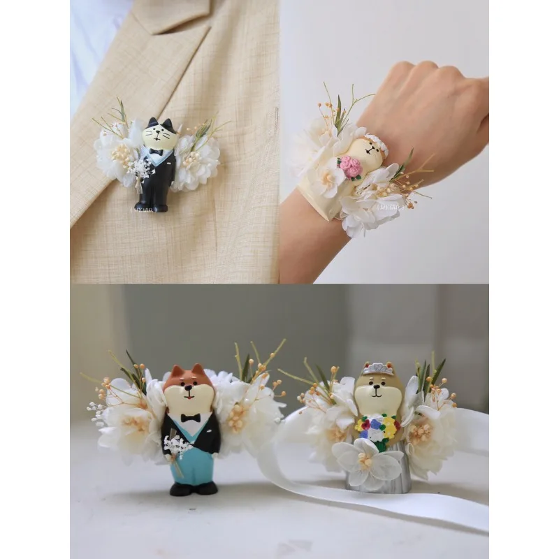 

Невеста и жених свадебный корсаж запястье цветок Сяоуншу кошка Шиба-ину вечный цветок