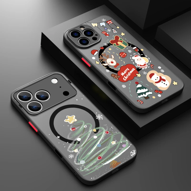 Magnetische Hülle mit Weihnachtsbaummuster für iPhone Air 17 16 15 14 13 Pro Max 12 Pro 16 Plus 16e 11 für Magsafe Matte Phone Cover