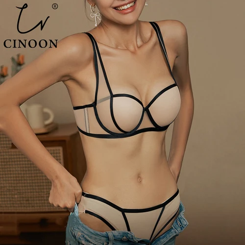 Imagen 1 del producto CINOON-Conjunto de ropa interior francesa Sexy para mujer, conjuntos de sujetador y bragas push-up, sujetador cómodo, correas ajustables, conjunto de lencería recogida